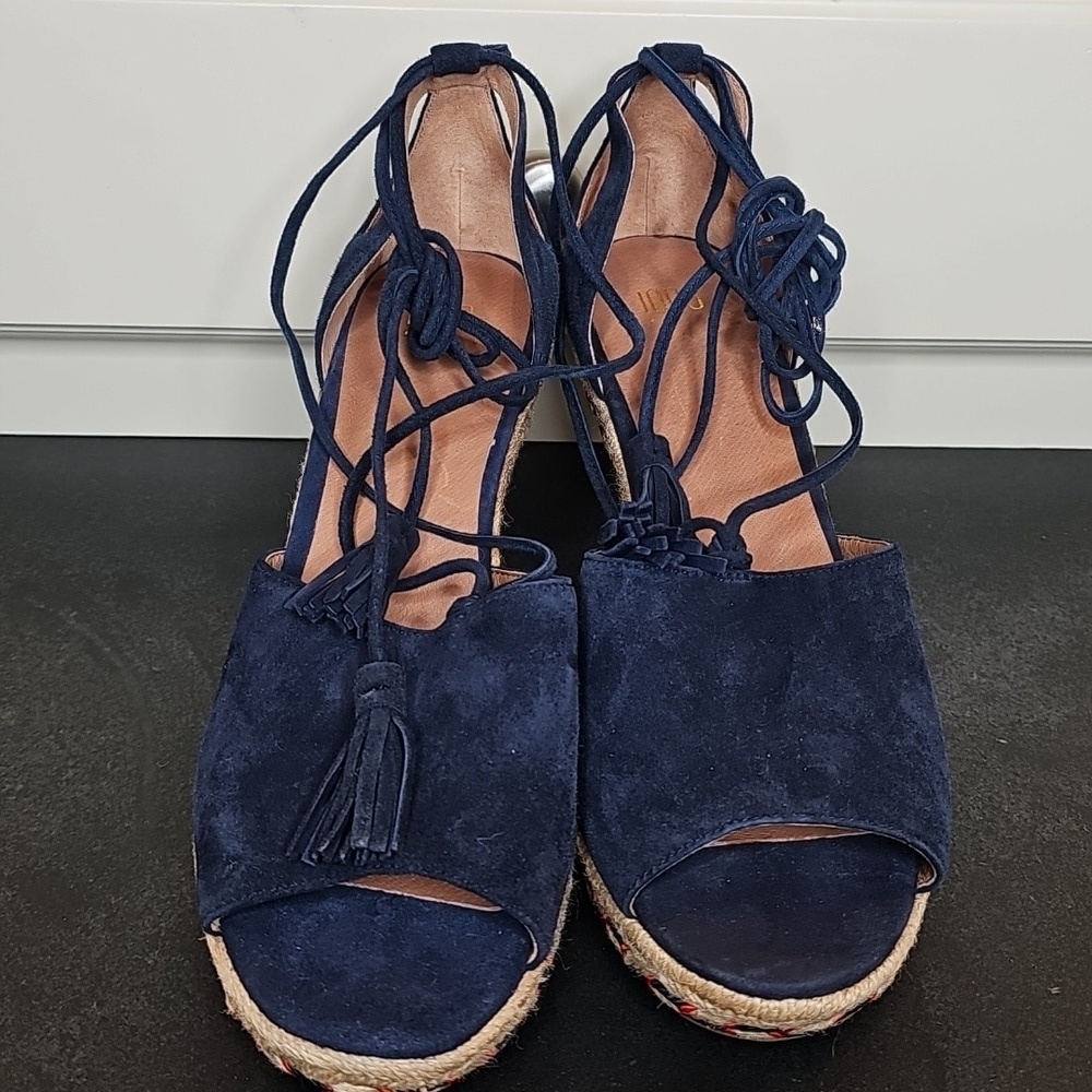 CAbi Isla Espadrille Navy Wedge Sandals - Size 9  - Picture 5 of 6